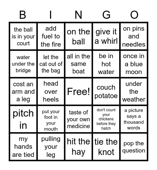 More Idioms Bingo Card