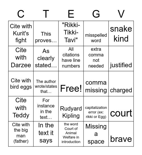 Rikki Essay Bingo Card