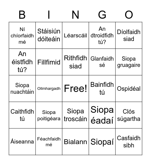 1 Gaeilge Bingo Card