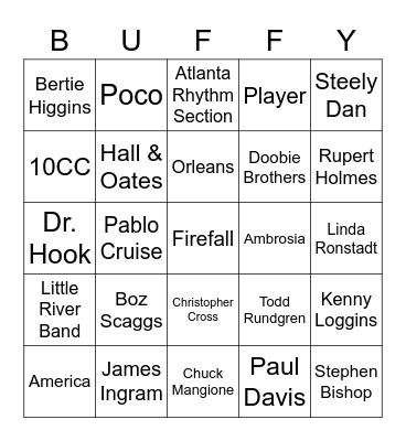 Yacht Rock Bingo Card