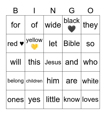 Jesus Loves Me Bingo Card