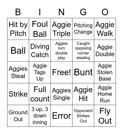 Aggie Softball Bingo Card