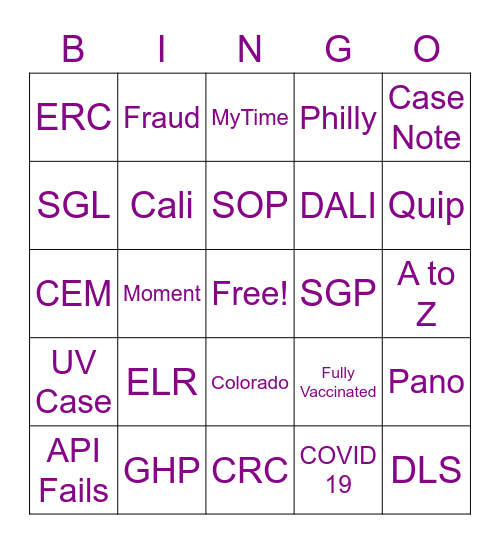 CRC Bingo Card