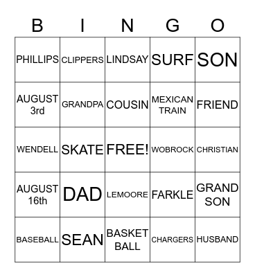 AUGUST BIRTHDAYS Bingo Card