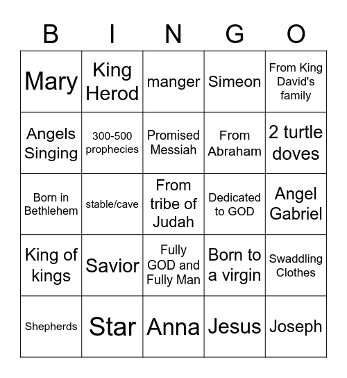 Jesus Bingo Card