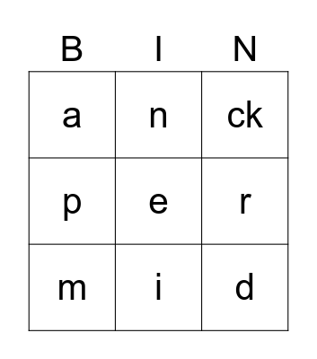 Jolly Phonics Groups 1 & 2 Bingo Card