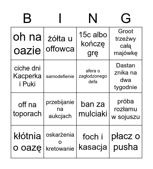 bingo BL Bingo Card