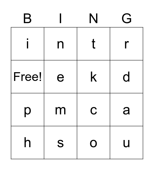 Jolly Phonics Groups 1 & 2 & vowels Bingo Card