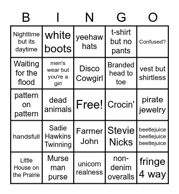 Market Fasion Choices Bingo Card