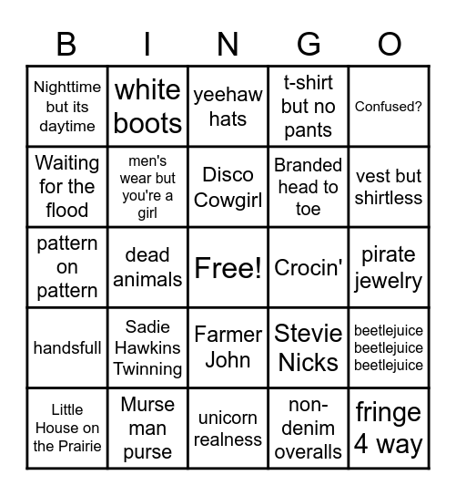 Market Fasion Choices Bingo Card