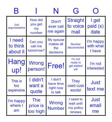 Objection Bingo Card