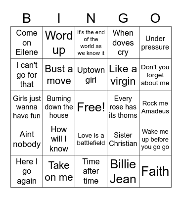 Time for the 80s Bingo Card