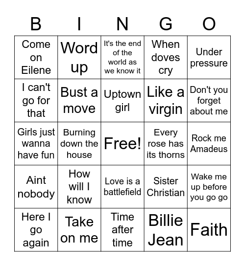 Time for the 80s Bingo Card