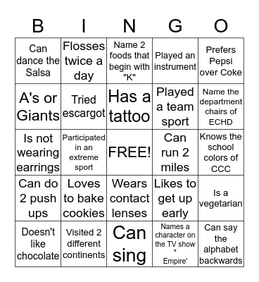 People Bingo - Getting to Know You Bingo Card