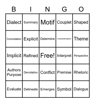 English II Bingo Card
