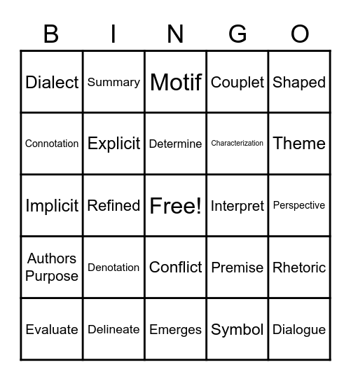 English II Bingo Card