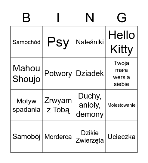Sny Kasi Bingo Card