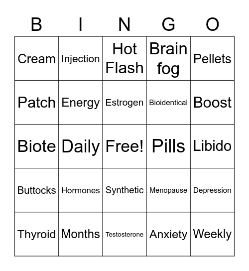 Hormone Bingo Card