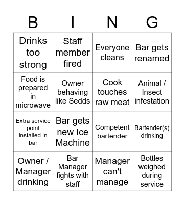 Bar Rescue Kebab Bingo Card