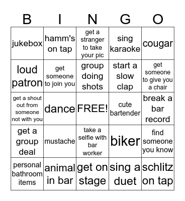 Pub Crawl Bingo Card