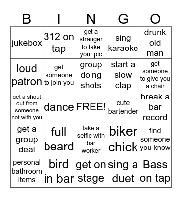 Pub Crawl Bingo Card