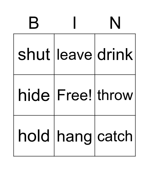 bingo verbs Bingo Card