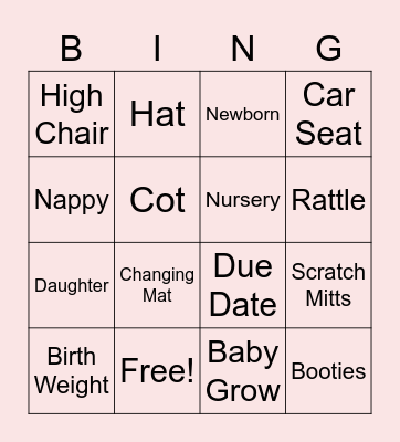 Baby Shower Bingo Card