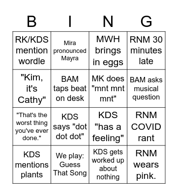 TRC Bingo Card