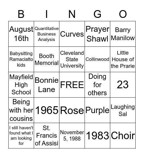 ANNETTA 5-0 BINGO! Bingo Card