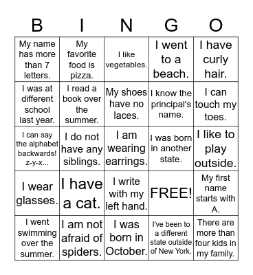 Welcome to 5th Grade BINGO! Bingo Card