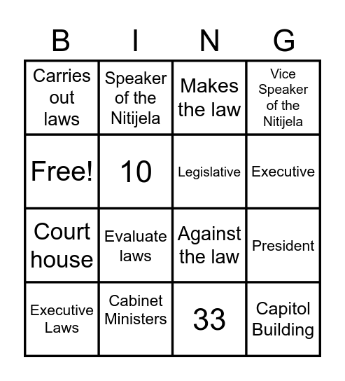 Branches of the Government Bingo Card