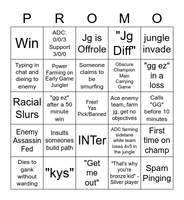 League of Legends - Ranked Edition Bingo Card