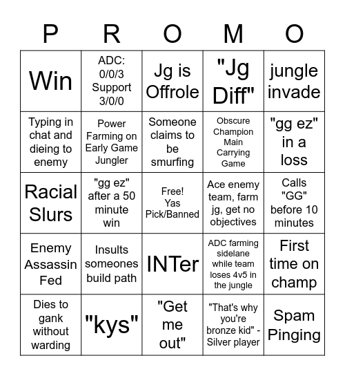 League of Legends - Ranked Edition Bingo Card