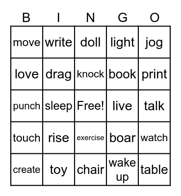 Find the Verb Bingo Card