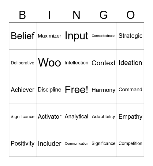 StrengthsQuest Bingo Card