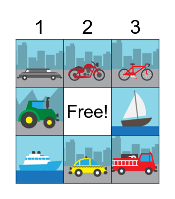 Means of Transportation Bingo Card