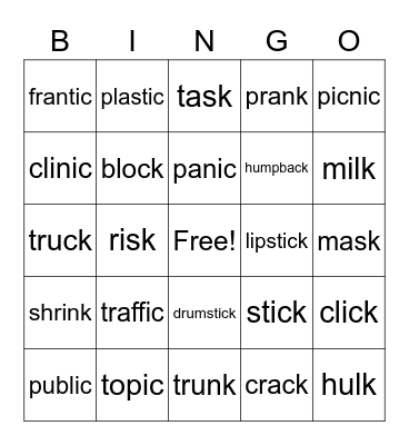 C, K, or CK Bingo Card