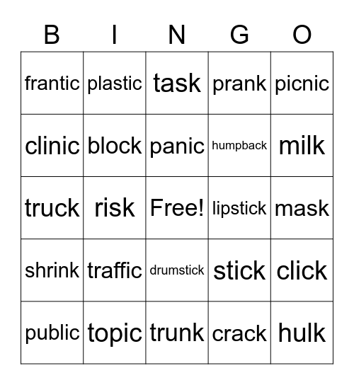 C, K, or CK Bingo Card