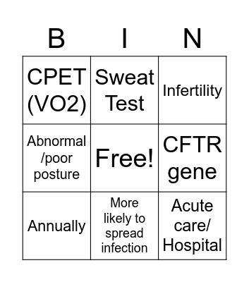 Cystic Fibrosis Bingo Card