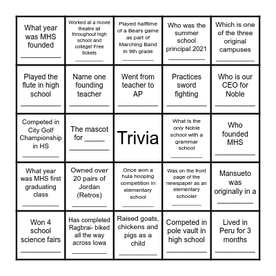 Advisory Trivia Bingo Card