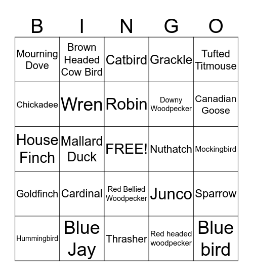 Birds Bingo Card