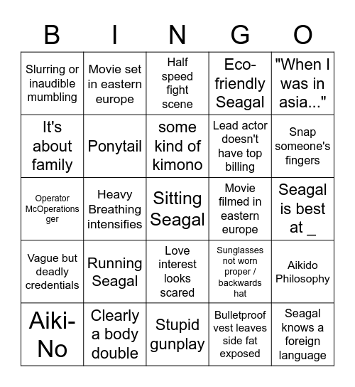 Seagal Bingo Card