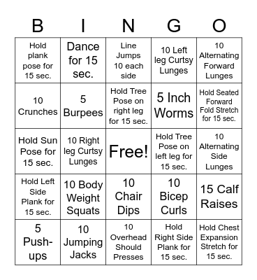 Fitness Bingo Card