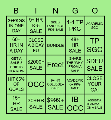 SALES BINGO Card