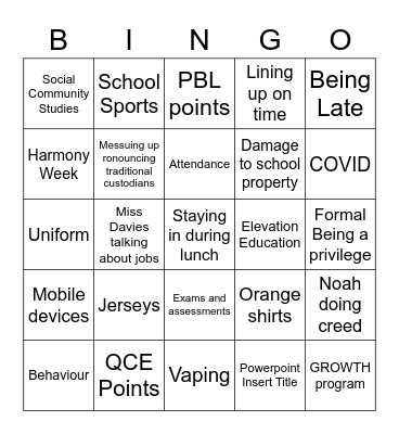 B Bingo Card