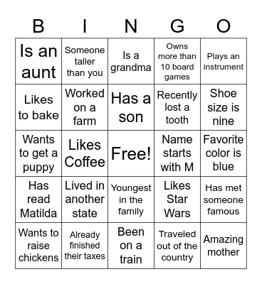 Guess Who Bingo Card