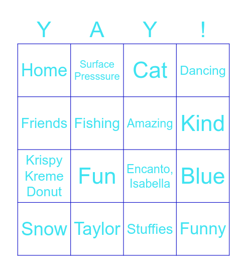 Taylor's Birthday Bingo Card