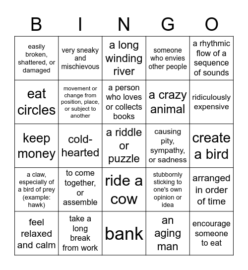 Vocabulary Bingo :) Bingo Card