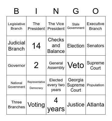 United States Government Bingo Card