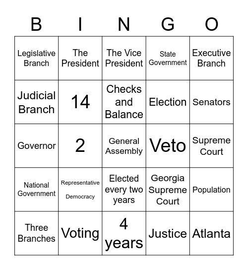 United States Government Bingo Card
